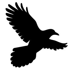Silhouette of a powerful raven soaring through the air with wings spread