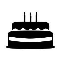 Black silhouette of a twolayer cake with three burning candles