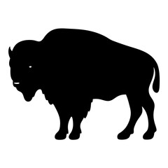 Powerful American Bison Silhouette Against a White Background with Simple Details