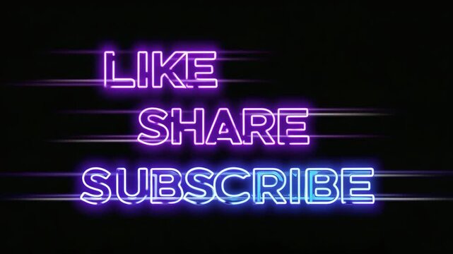 modern text like share subscribe neon sign promotion video motion