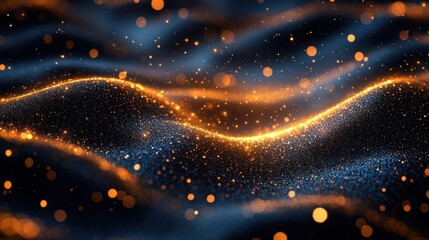 Abstract Glittering Waves: A Symphony of Dark Blue and Orange Hues