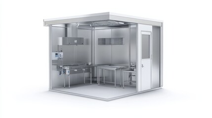 Modern Industrial Kitchen Space with Stainless Steel Counter and Equipment for Culinary Use