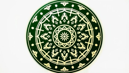 Obraz premium Decorative round plate with intricate floral pattern in green and cream colors
