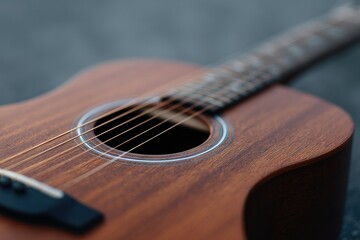 Fototapeta premium close-up of minimalistic acoustic guitar highlighting strings and soundhole