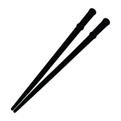 A pair of black chopsticks diagonally presented on a white background image