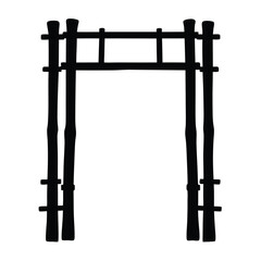 Silhouette of a rustic wooden archway or gate structure on white background