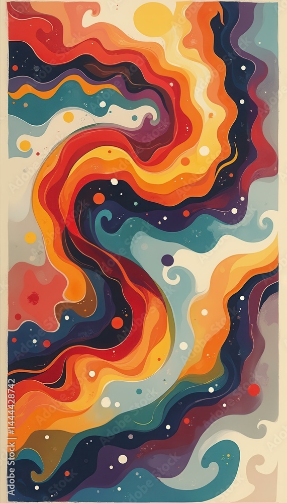 Poster psychedelic waves: a burst of abstract colors and retro fluid design for modern art and creative bac