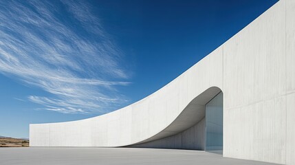 Modern minimalist concrete building under a clear sky