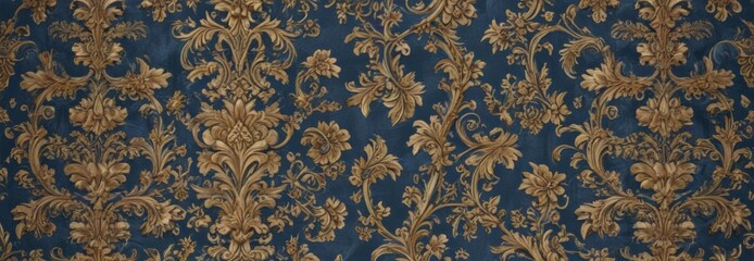 Intricate blue and gold floral damask, seamless repeat  ,  vintage,  textile
