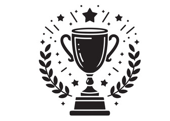 winning trophy logo silhouette vector, winning trophy logo icon silhouette vector, champion silhouette trophy cup, black gold trophy cup award vector silhouettes on a white background.