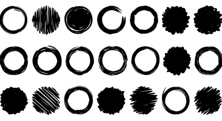 Hand Drawn Black Circle Brush Strokes Grunge Vector Set Design Element