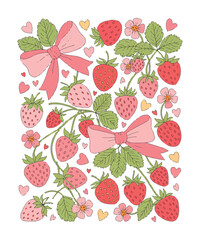 Strawberry and Daisy Bow with Pink T Shirt Design