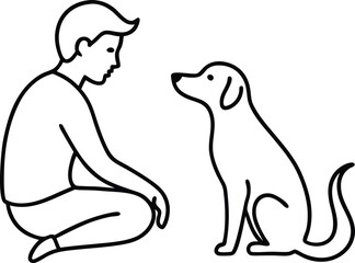 Minimalist line art showing a dog communicating with its owner perfect for pet lovers emotional connection designs and simple heartwarming animal themed artwork
