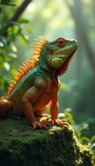 Obraz premium Vivid Iguana Portrait Amidst Lush Greenery