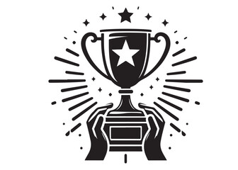 winning trophy logo silhouette vector, winning trophy logo icon silhouette vector, champion silhouette trophy cup, black gold trophy cup award vector silhouettes on a white background.