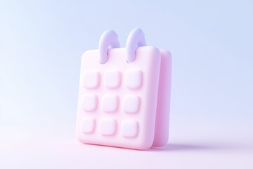 Obraz premium Pastel pink calendar icon. A 3D rendered, simple, and stylized calendar icon in soft pink, with light purple accents. It's a square, with rounded edges and a slightly textured surface,