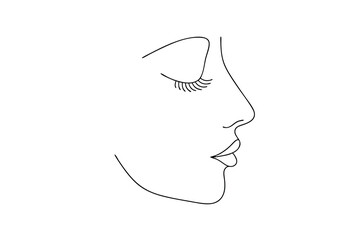 Elegant womans face profile in minimalist line art style on white background