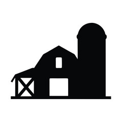 Silhouette of a classic American farm featuring a barn and a silo