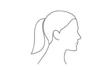 Minimalist line art woman portrait profile with ponytail hairstyle simple and elegant