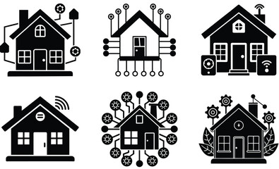 Fototapeta premium Home automation hub silhouette black vector art design set