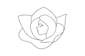 Minimalist rose flower with woman profile line art beauty concept design