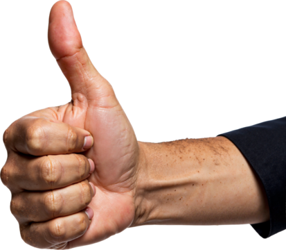 High-resolution thumbs-up gesture isolated on transparent background for marketing, social media, and promotional materials. - Powered by Adobe
