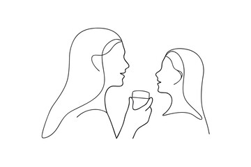 Continuous line drawing of mother and daughter having a drink minimalist art