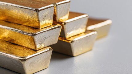 Stacks of shiny gold bars reflecting light, showcasing luxury and wealth.
