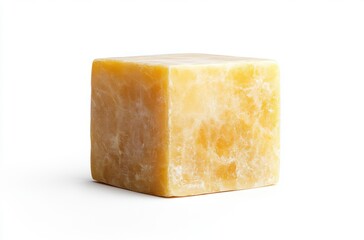 Isolated dairy product: butter cube on white, full focus,