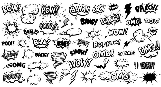Comic Book Sound Effects Cartoon Words Pow Bang Bam Vector Illustration