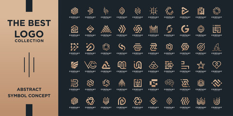 Minimalist logos collection. Geometric shape for branding with golden gradient logos.
