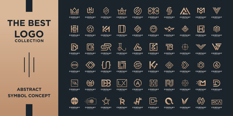 Minimalist logos collection. Geometric shape for branding with golden gradient logos.