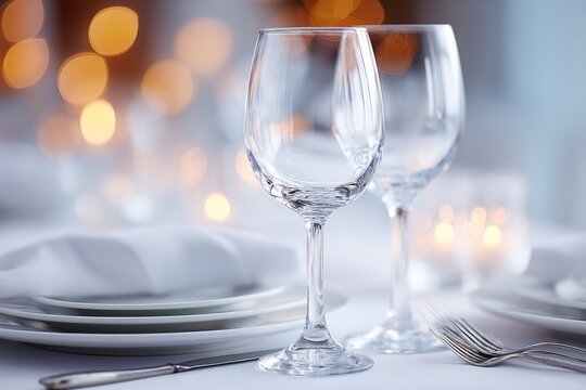 elegant table setting with white tablecloth perfect minimalistic style surrounded by dim candlelight clean image that