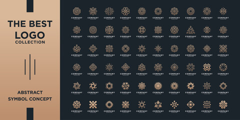 Minimalist ornament logo and icon set. Abstract beauty concept with golden gradient usable for beauty salon, spa, cosmetics and boutique.