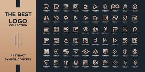 Mega logo collection with letter, Abstract design concept for branding with golden gradient.