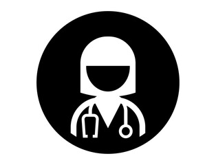 医師ドクターの丸いシンプルなモノクロ白抜きイラストアイコン