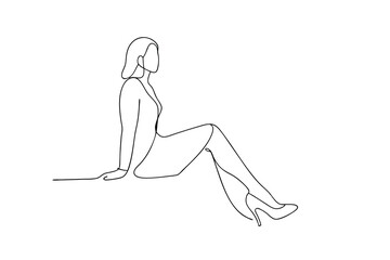 Minimalist line art of elegant woman sitting in dress and high heels