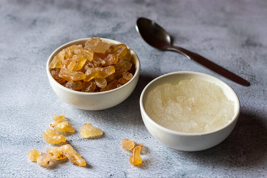 Gond katira is a natural edible gum with cooling properties, used in traditional remedies, desserts, and beverages for its health benefits and jelly-like texture.