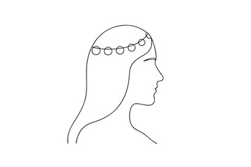 One line drawing of woman with headband minimalist female portrait