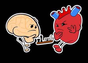 Cute heart sticker playing chess