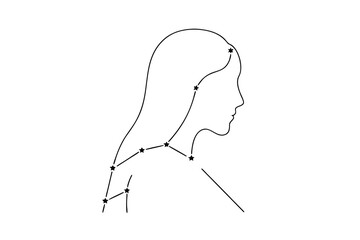 Virgo zodiac sign constellation with woman profile in minimalist black and white style