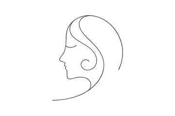 Elegant minimalist woman face profile with flowing hair line art