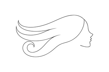 Woman profile with flowing hair line art minimalist style vector design