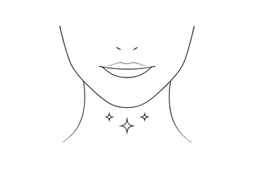 Womans neck outline with sparkling treatment for skincare and beauty illustration
