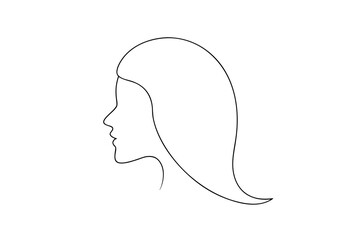 Simple line art illustration of a womans profile with long flowing hair