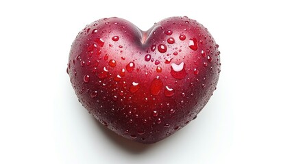 Fototapeta premium Heart-shaped plum with water droplets