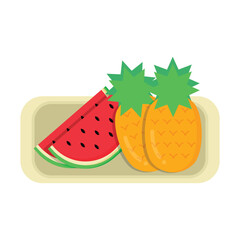 Plate of Watermelon and Pineapple Single Icon Illustration
