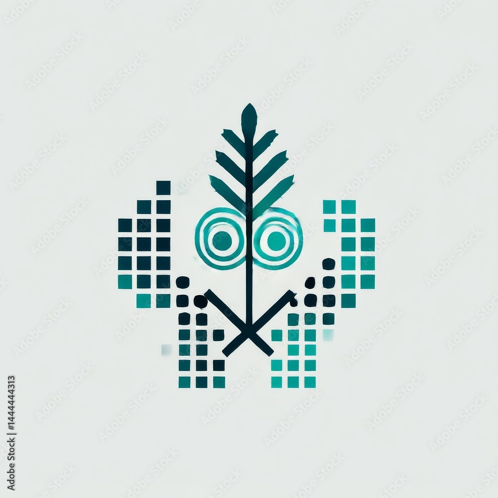 Aufkleber abstract geometric icon with stylized plant and square elements on white backdrop