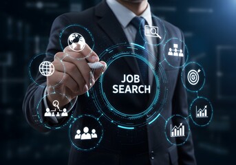 High-Tech Job Search Strategy with Digital Recruitment and Career Growth Icons