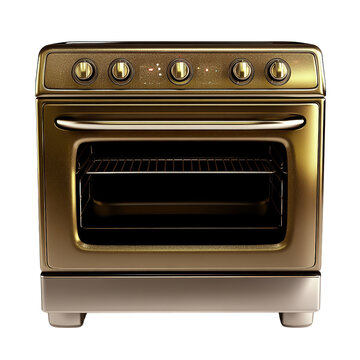 Modern compact oven with gold finish, multiple control knobs, and spacious interior perfect for baking and roasting in contemporary kitchens